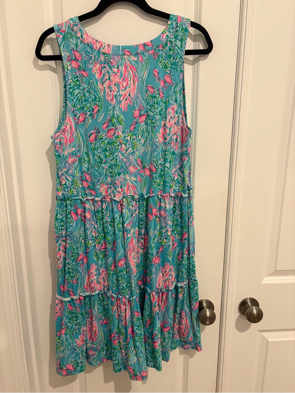 Lilly Pulitzer Lorina V Neck Swing Dress Amalfi Blue Best Fishes Size L - Picture 2 of 3